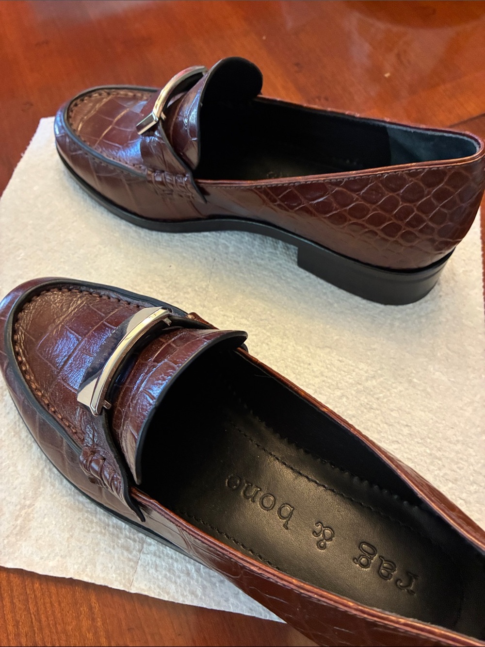 RAG & BONE. GORGEOUS Brown Croc-Embossed Leather Loafers. Size 38. SOFT. NWOT - Picture 11 of 16